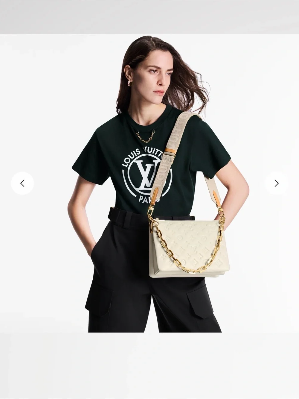 Louis Vuitton Cream Coussin PM Crossbody Bag with Gold Chain & adjustable strap
